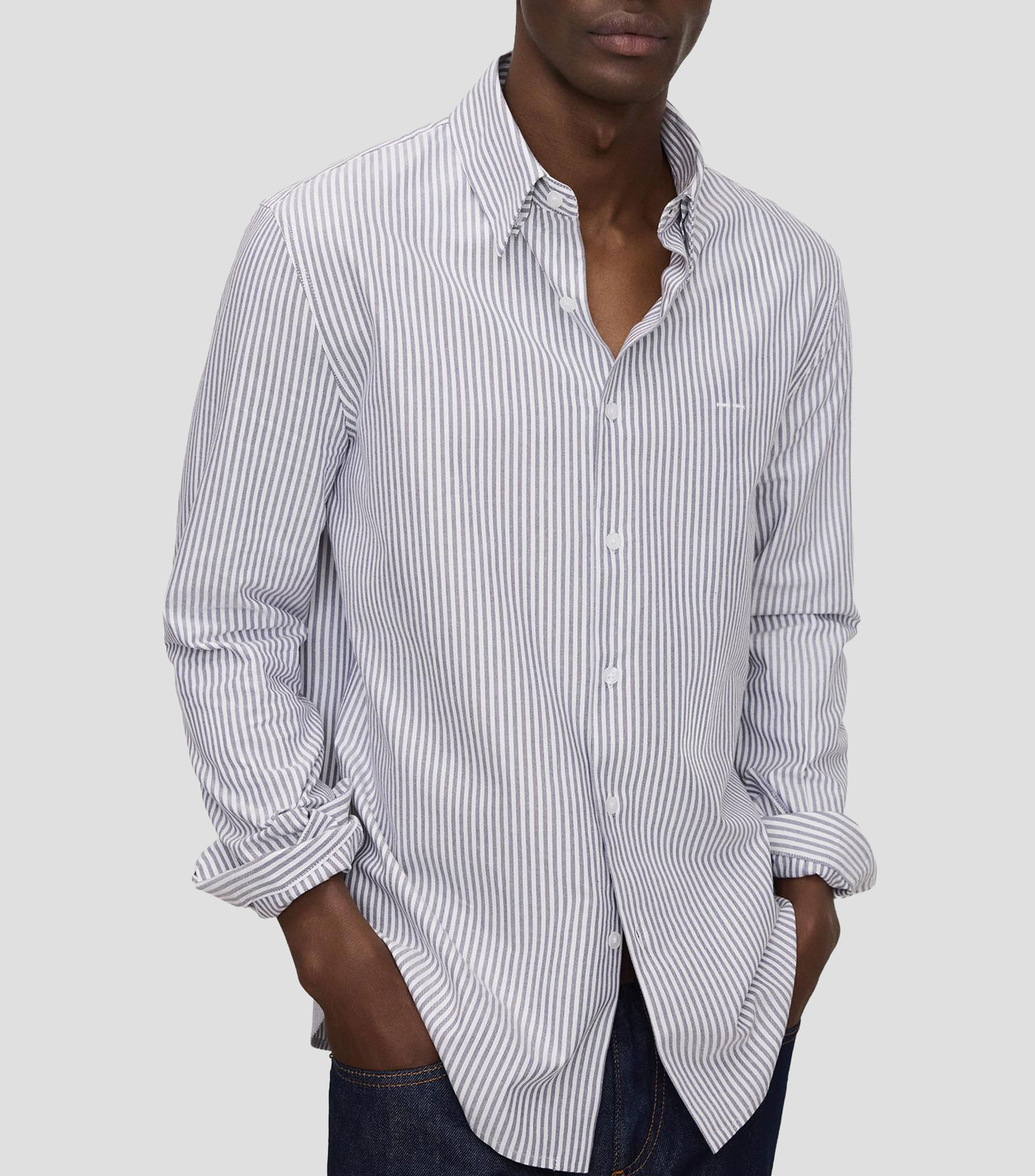 Camisa a rayas manga larga Hombre